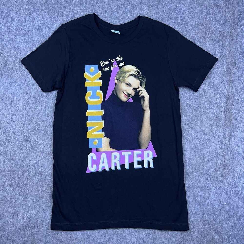 Backstreet Boys Nick Carter Women's Graphic T-Shirt Black Short Sleeve Y2K Sz S